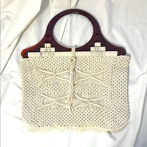 Elegant Cream Crochet Handbag, macrame purse, vintage purse, summer purse